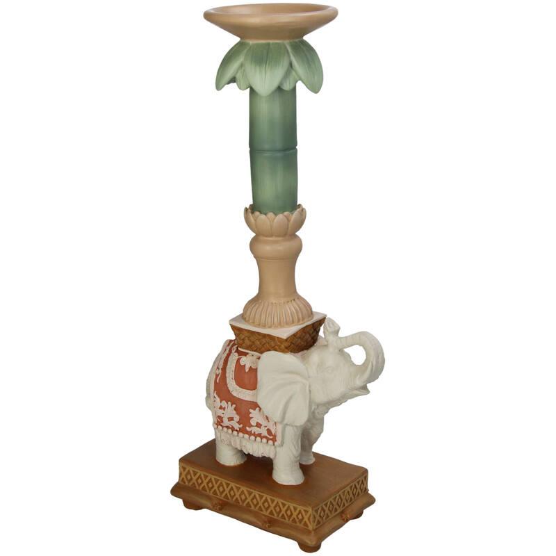 Kerzenständer – Elefantenmotiv, rosa/grün – Polyresin – 34,50 cm