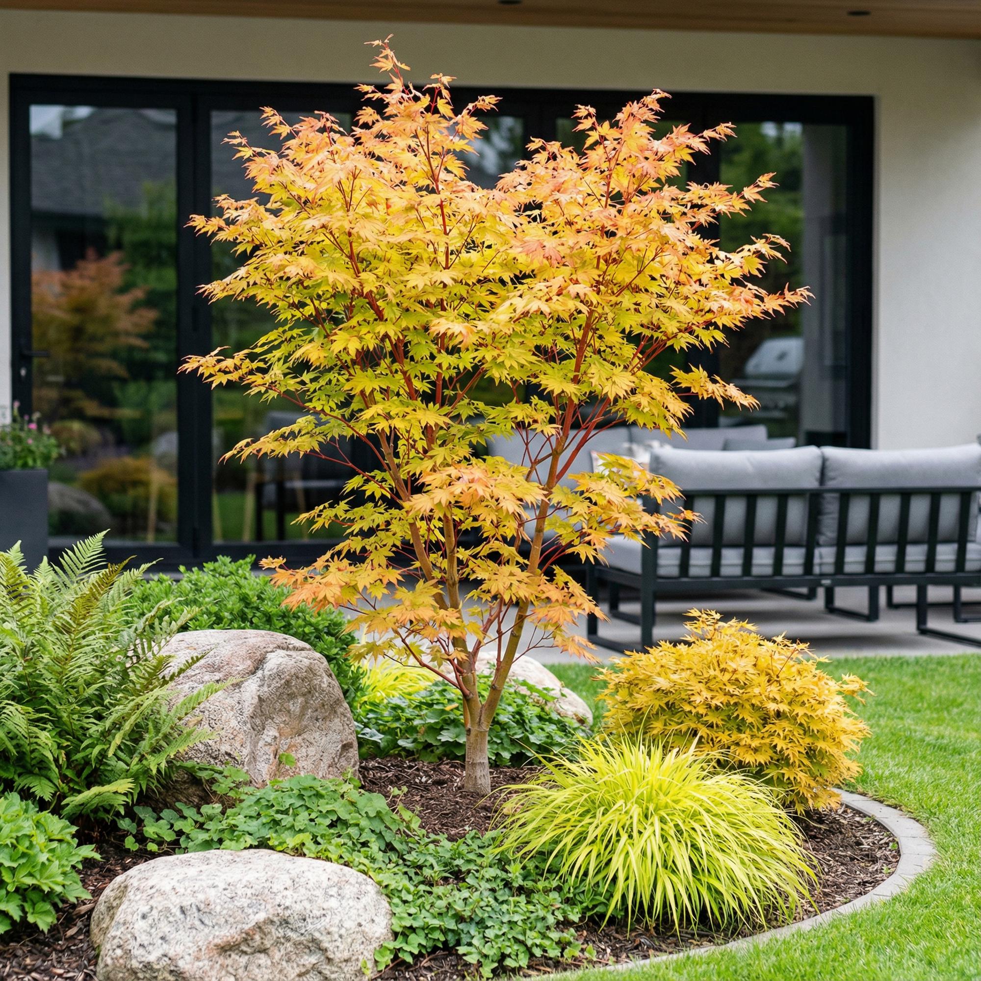 Acer palmatum Sangokaku - Japanse Esdoorn - Bladverliezend - Groen - 1 - Pot 26cm - Hoogte 90cm