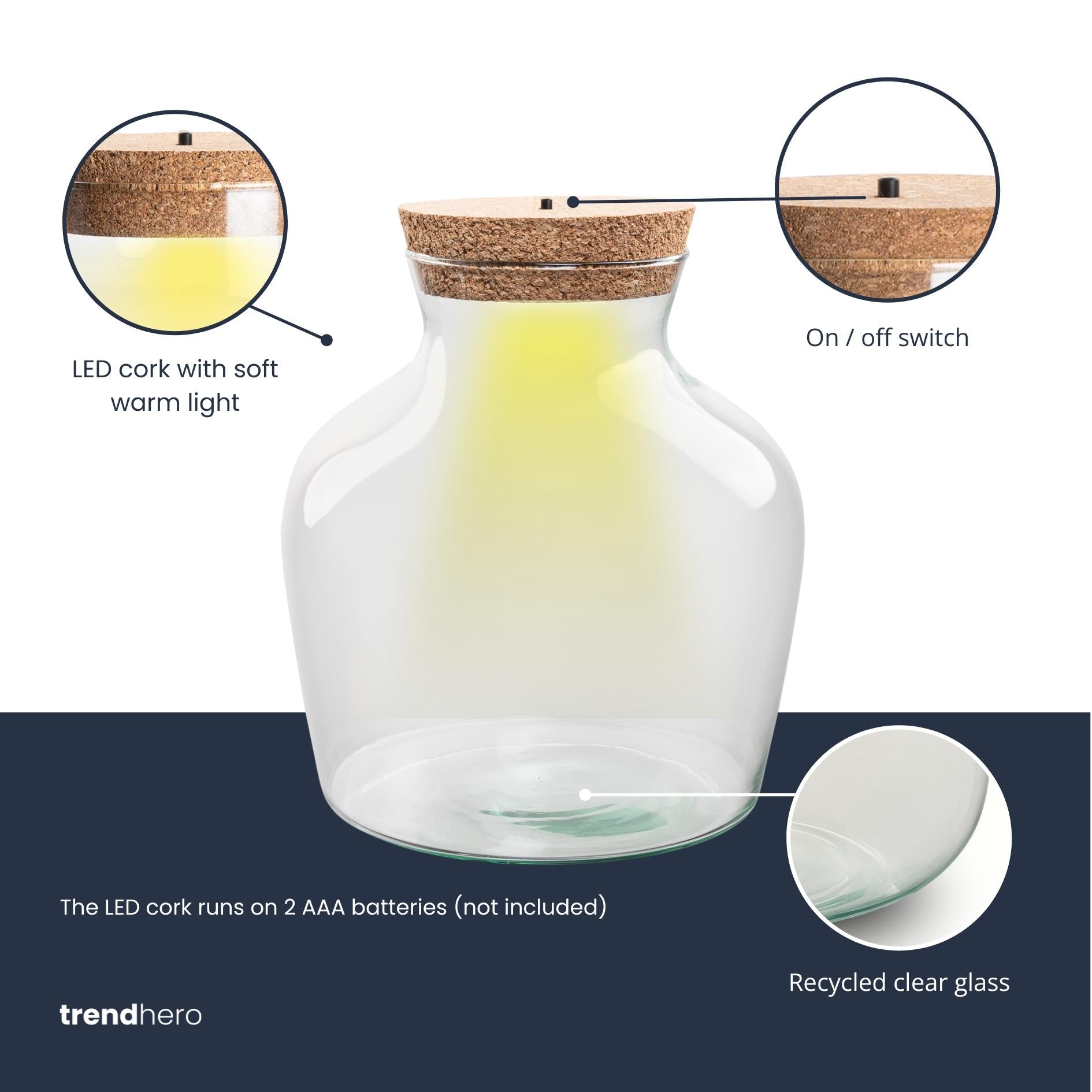 Bouteille terrarium avec éclairage LED - Terrarium fermé - Little Joe - ↑ 22 cm - Ø 20 cm