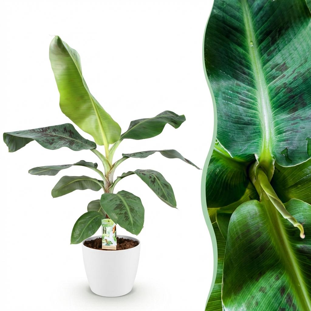 Musa acuminata Dwarf Cavendisch - Bananenplant - met Potter Wit - Pot 21cm - Hoogte 70-75cm