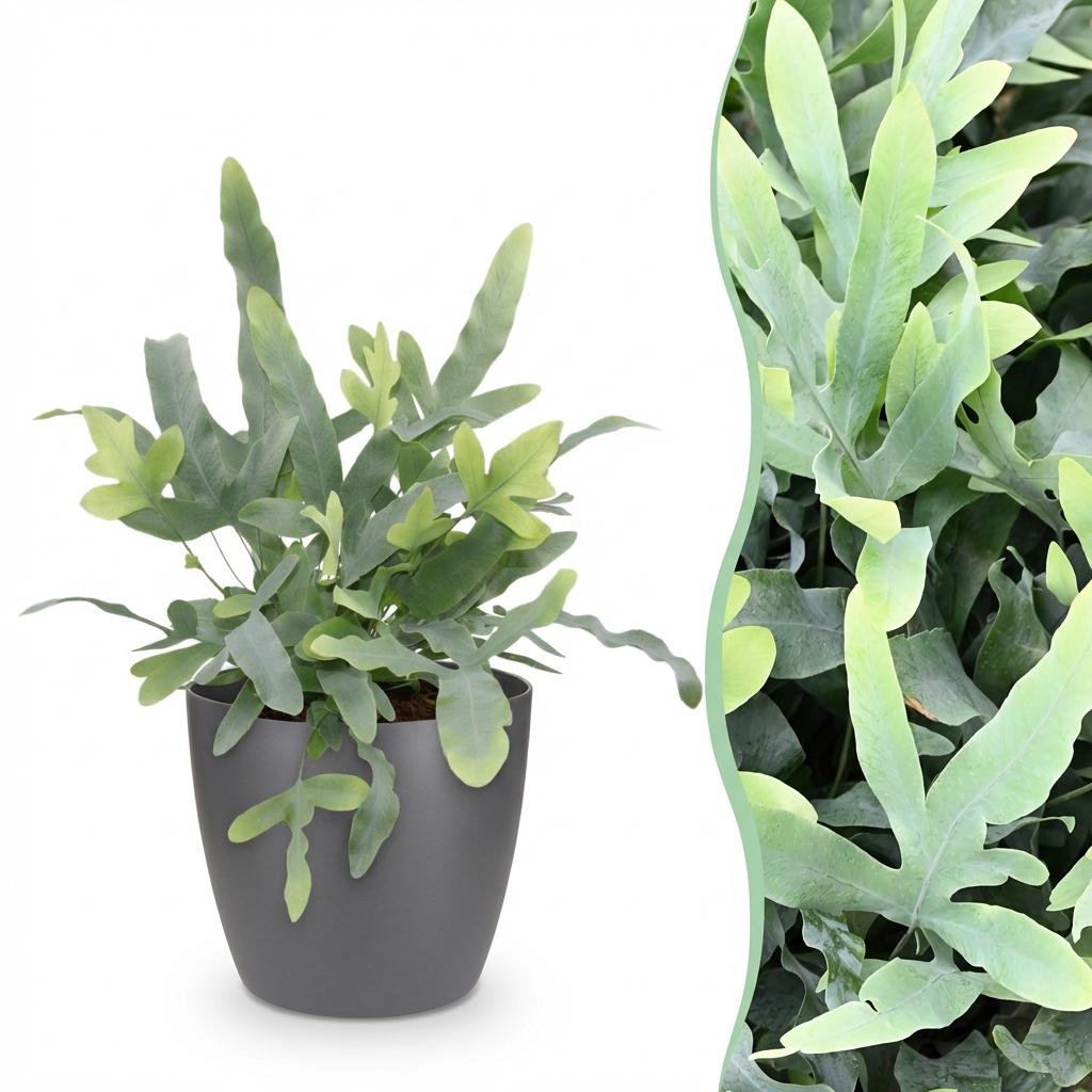 Phlebodium aureum Blue Star - Blauwe Varen - Blauw - met Potter Grijs - Pot 12cm - Hoogte 25cm
