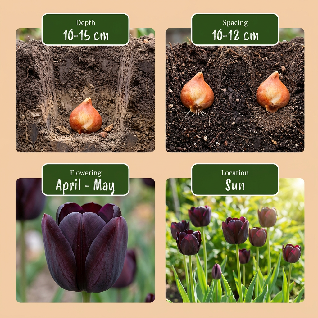 70x Tulipa Black - Цибулини квітів - Чорний тюльпан - Чорний - Весняний квітучий - Розмір цибулини 10/11