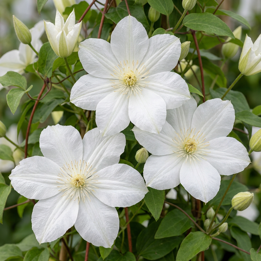 Clematis Jackmanii Huldine - Bosrank 6x - Wit - Klimplant - Ø9cm - ↕35cm