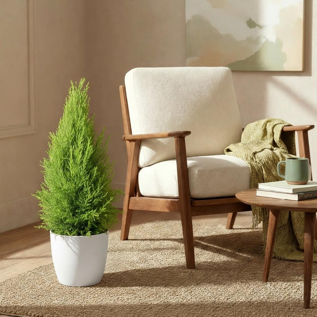 Cupressus Gold Crest Wilma - Kamer conifeer - met Potter Wit - Pot 21cm - Hoogte 85-95cm