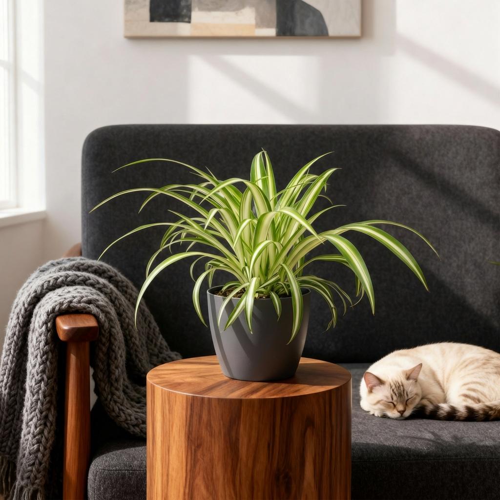 Chlorophytum comosum Variegatum - Bonte Graslelie - 2 Planten - met Potter Grijs - Pot 12cm - Hoogte 20cm