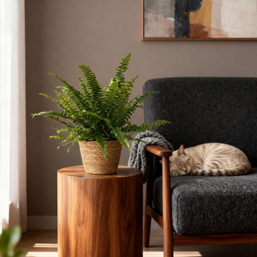 Nephrolepsis exaltata Green Lady - Varen - met Mand - Pot 12cm - Hoogte 25cm