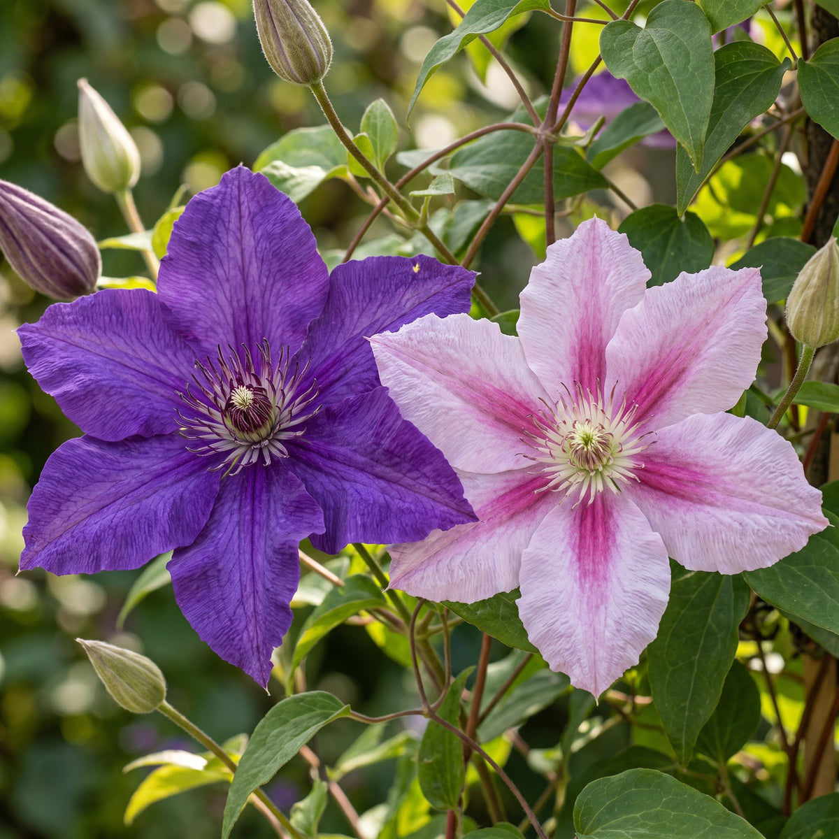 Clematis Duo Purple & Pink - Bosrank 4x - Paars - Roze - Wit - Klimplant - Ø9cm - ↕35cm