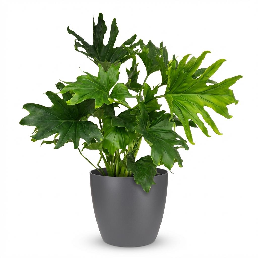 Philodendron - Philodendron Lickety split - Groen - Weinig onderhoud - 1 Plant - met Potter Grijs - Pot 19cm - Hoogte 70cm