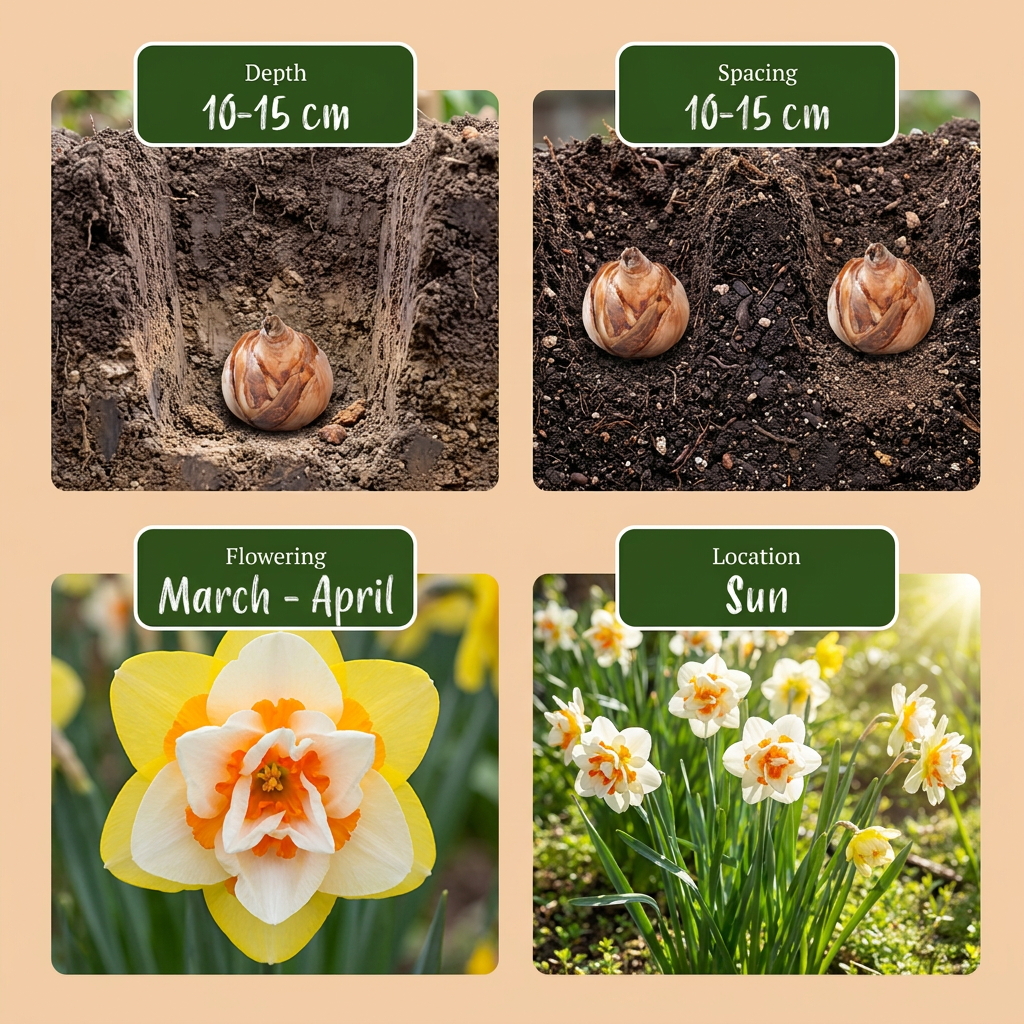 80 bulbos de Narciso Duplo Mix - Bulbos de flores - Mix de narcisos duplos - Amarelo e branco - Florescem na primavera - Tamanho do bulbo: 12/14