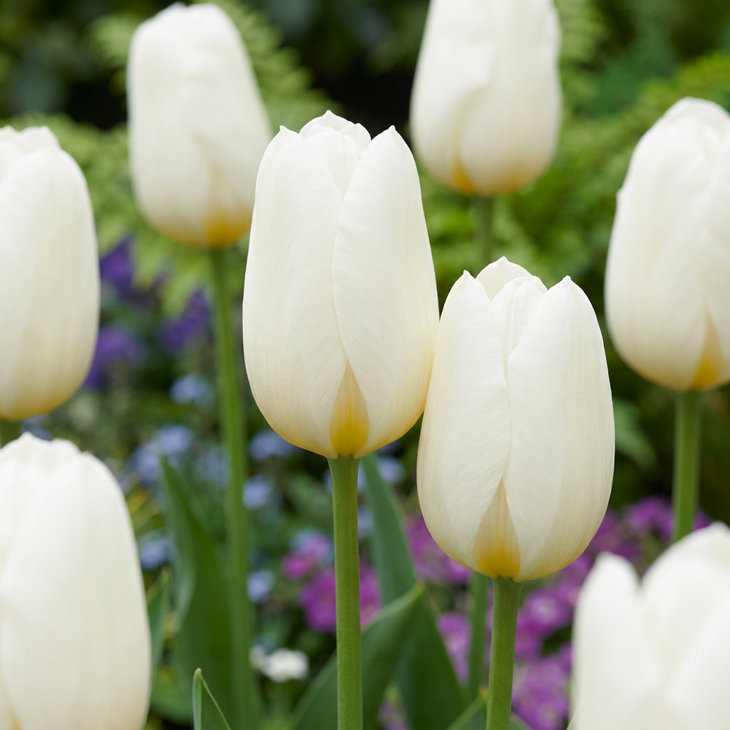 120x Tulipa Triumph White - Cibule květin - Tulipán Triumph - Bílá - Jarní kvetoucí - Velikost cibule 11/12