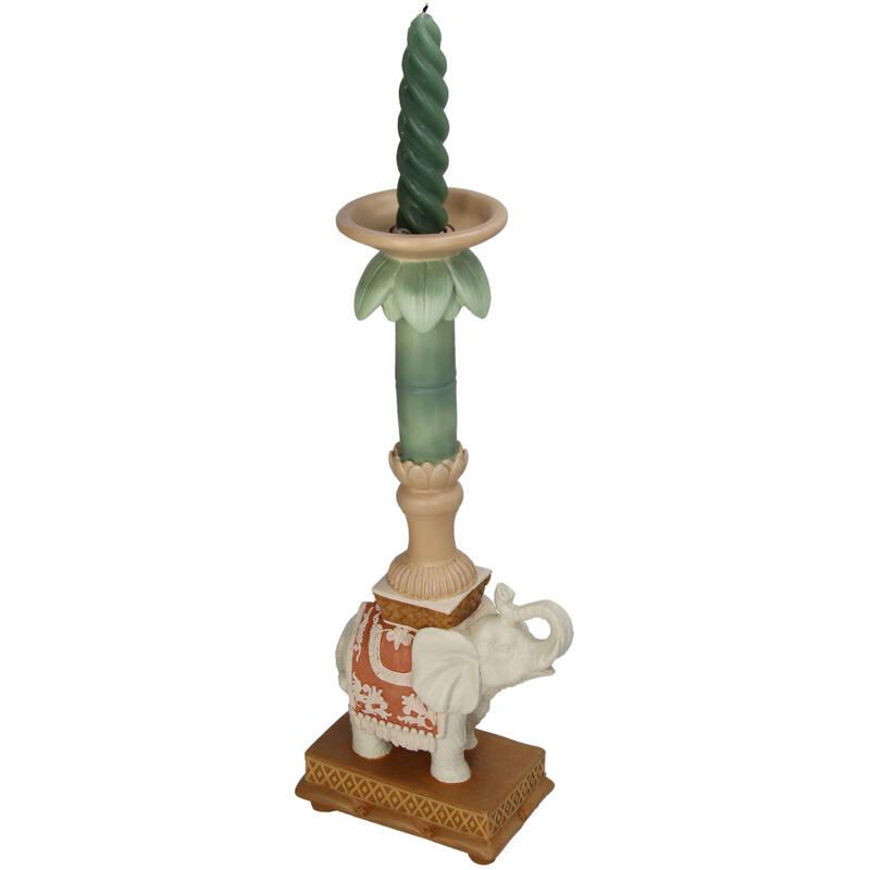 Kerzenständer – Elefantenmotiv, rosa/grün – Polyresin – 34,50 cm