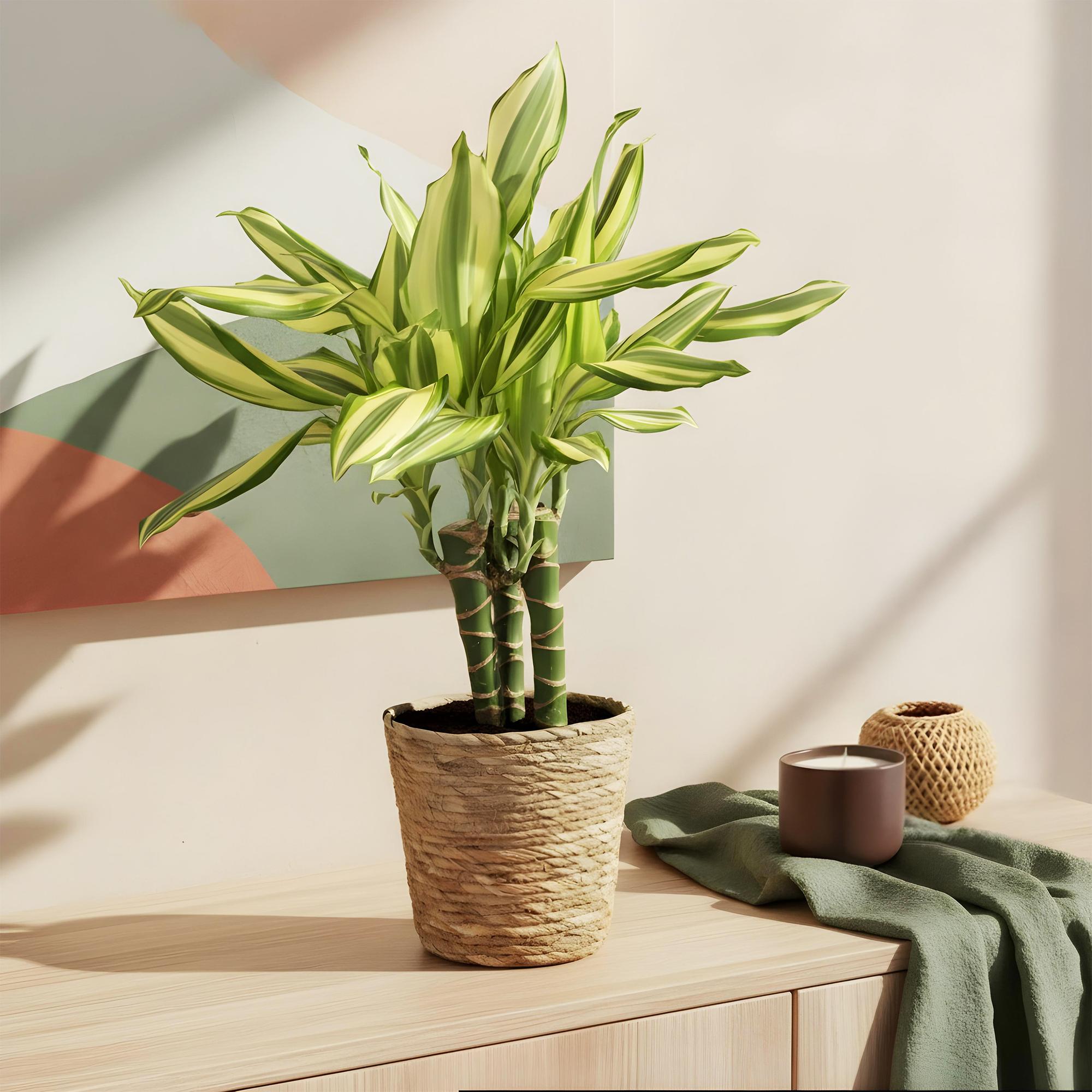 Dracaena fragrans Diamond Dream - Drakenbloedboom - Weinig onderhoud - Groen - 1 Plant - Pot 17cm - Hoogte 50-55cm