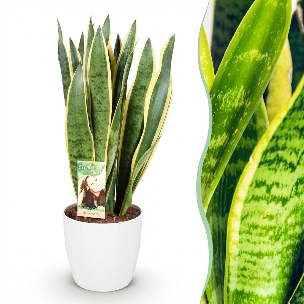 Sansevieria Laurentii - Vrouwentong - met Potter Wit - Pot 21cm - Hoogte 70-80cm