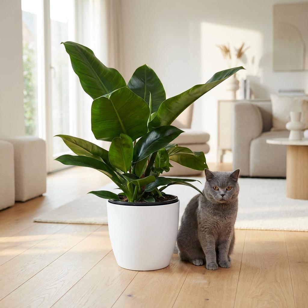 Philodendron Imperial Green - Groen - Weinig onderhoud - 1 Plant - met Potter Wit - Pot 19cm - Hoogte 65cm