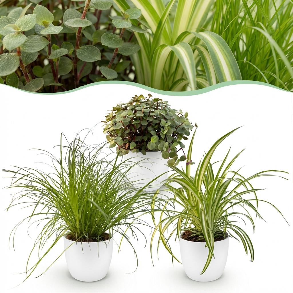 Plantenbox - Cyperus - Calissia - Chlorophytum - 3 Planten - met Potter Wit - Pot 12cm - Hoogte 20cm