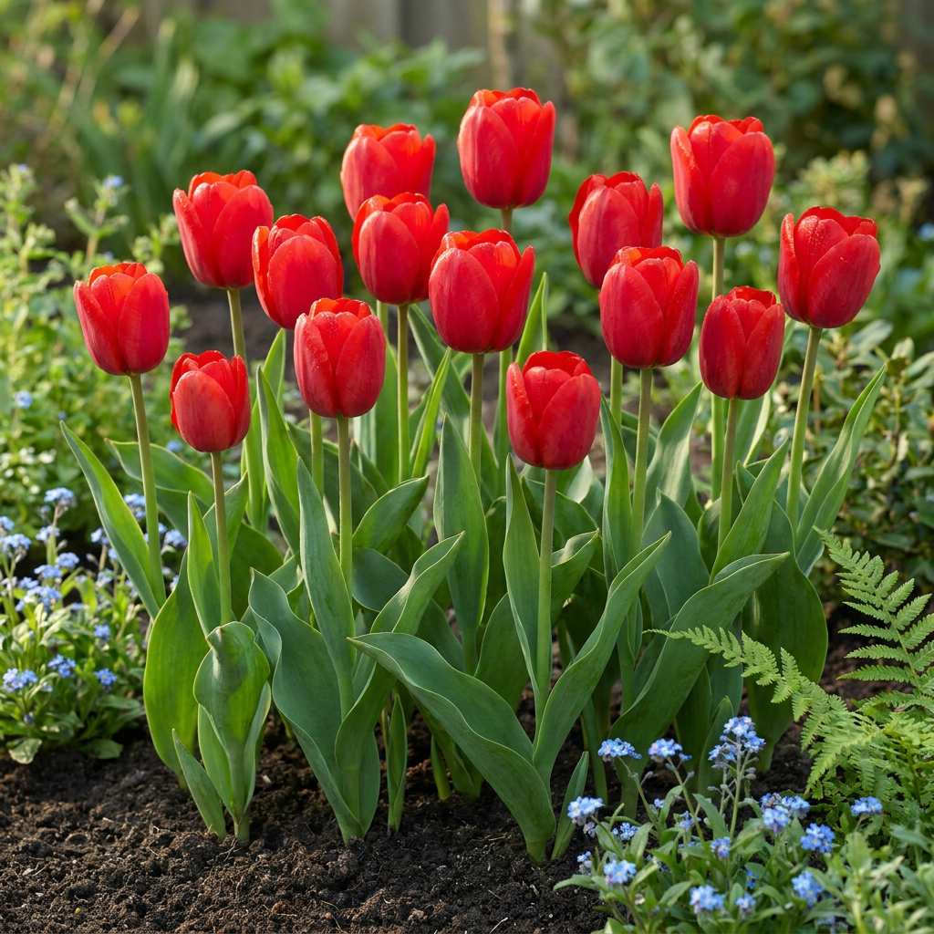 60x Tulipa Triumph Red - Bloembollen - Triomftulp - Rood - Voorjaarsbloeier - Bolmaat 11/12