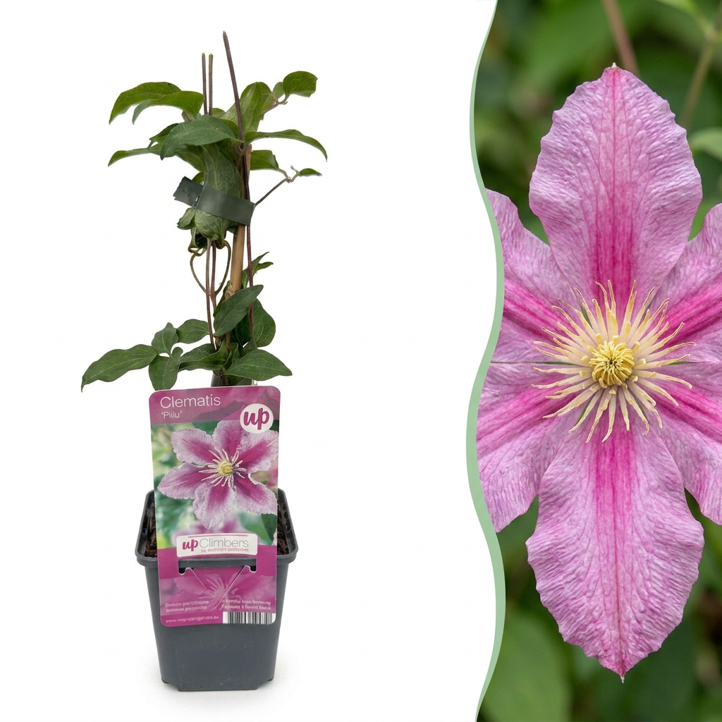 Clematis Piilu - Bosrank 6x - Wit - Roze - Klimplant - Ø9cm - ↕35cm