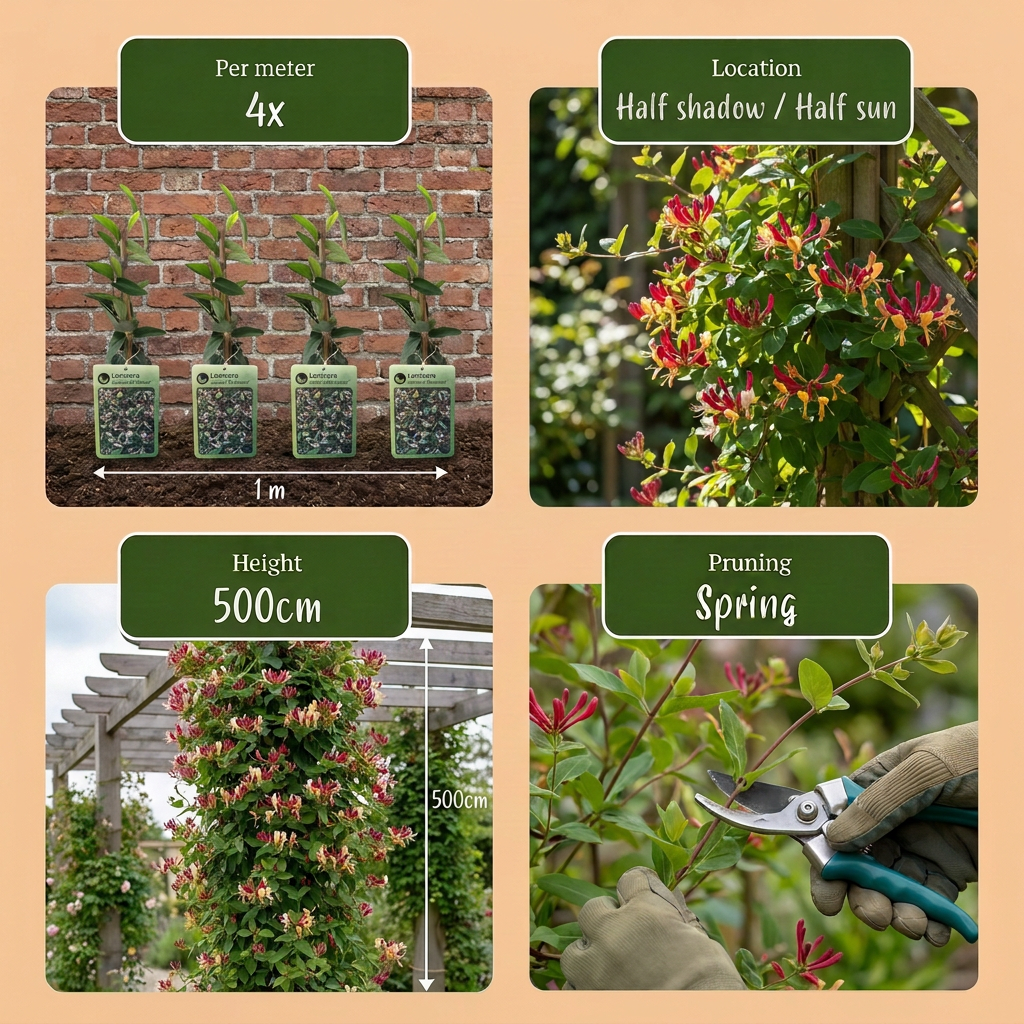 Lonicera jap. 'Red World' - Japanse kamperfoelie 4x - Rood - Roze - Klimplant - Ø9cm - ↕35cm