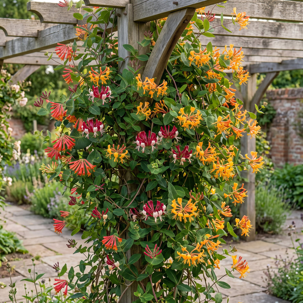 Lonicera Tricolour - Driekleurige kamperfoelie 9x - Rood - Paars - Oranje - Geel - Klimplant - Ø9cm - ↕35cm