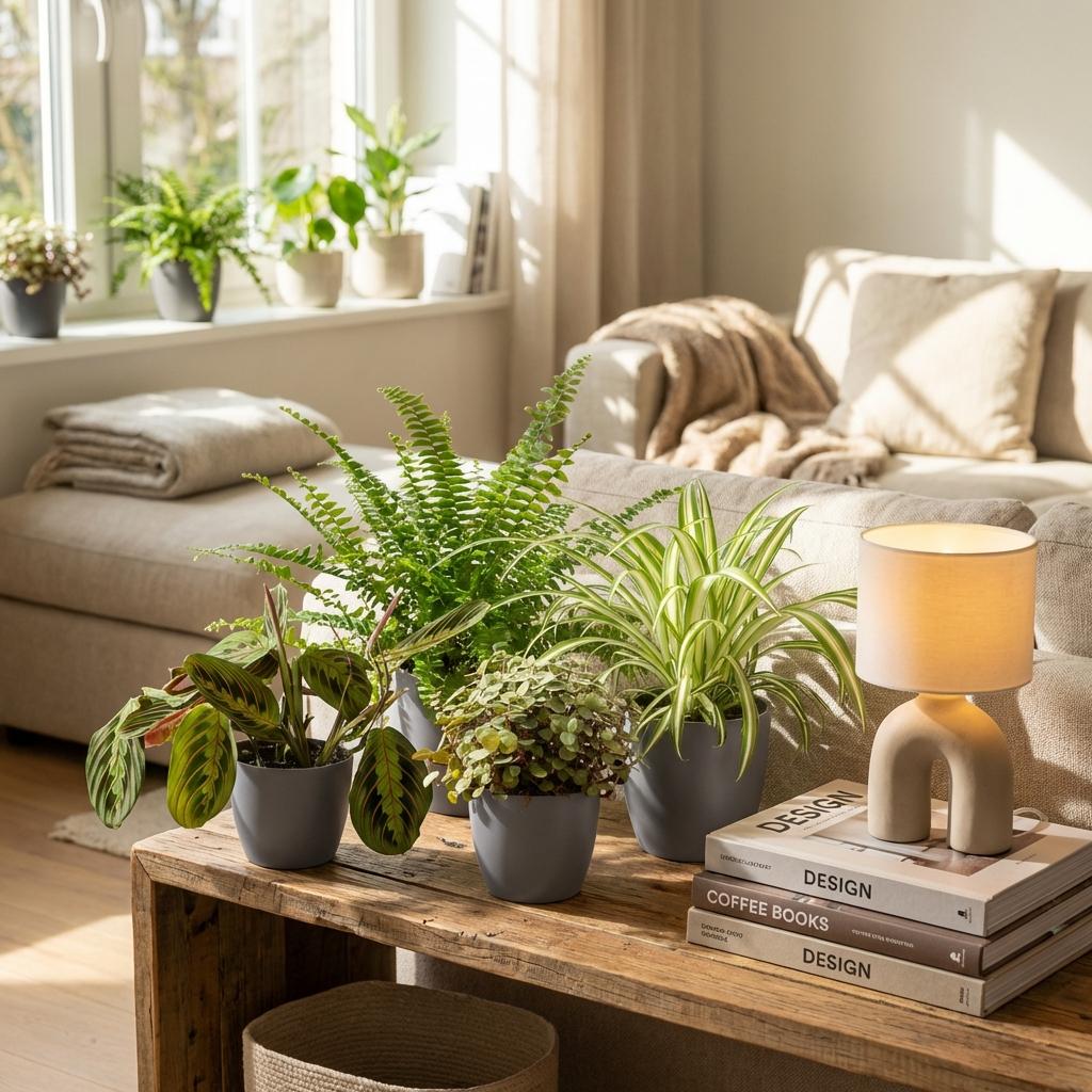 Plantenbox - Chlorophytum - Maranta - Calissia - Nephrolepsis - Mix van 4 - Huisdiervriendelijke Planten - Groen - 4 Planten - met Potter Grijs - Pot 12cm - Hoogte 25cm