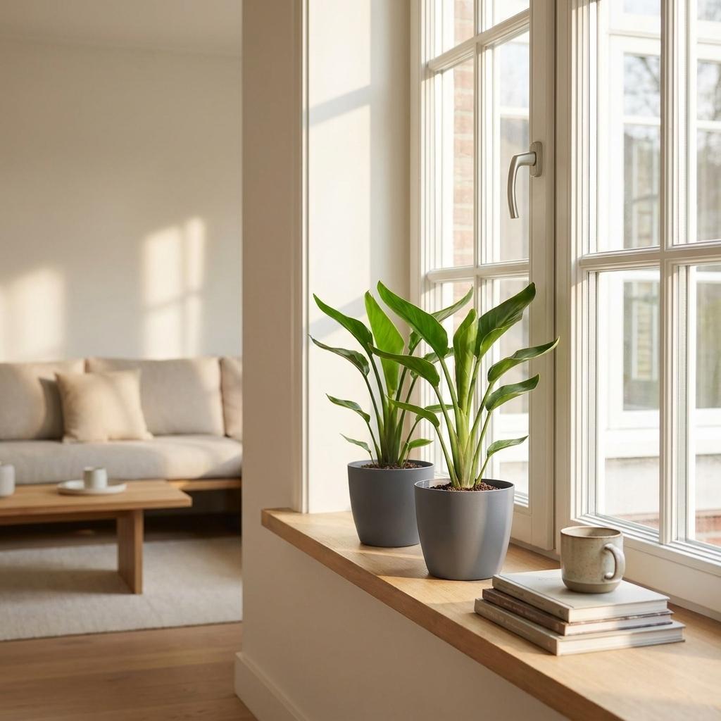 Strelitzia Reginea - Paradijsvogelbloem - 4x - met Potter Grijs - Pot 12cm - Hoogte 35cm