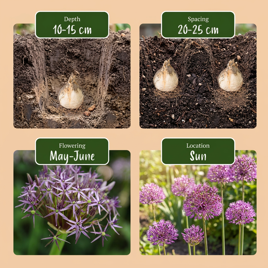60 bulbes d'Allium Christophii (ail étoilé) - Violet - Floraison estivale - Calibre 10/12