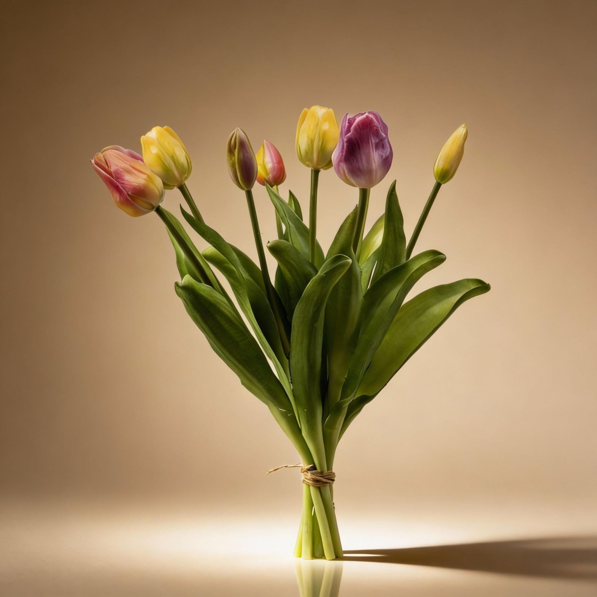 Tulpenboeket - Zachte Lente - ‘Real Touch’ Kunsttulpen - 7 stelen – 42 cm