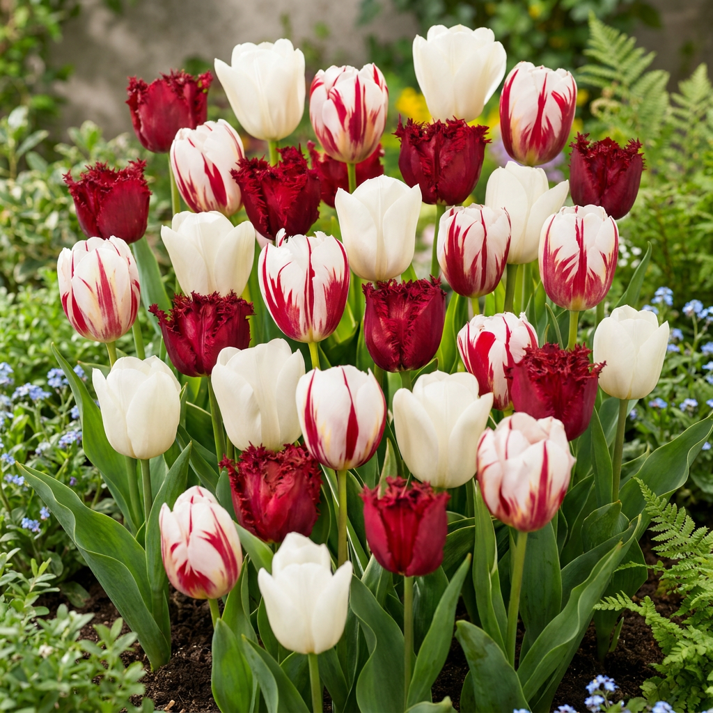 120x Tulipa holandský design - cibule květin - Tulipán holandský design - růžová a bílá - jarní květina - velikost cibule 11/12