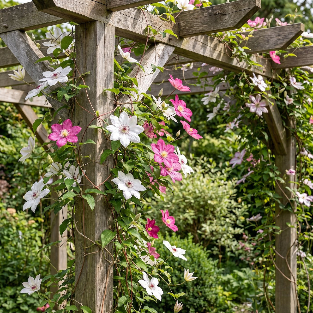 Clematis Duo Pink & White - Bosrank 2x - Wit - Roze - Klimplant - Ø9cm - ↕35cm