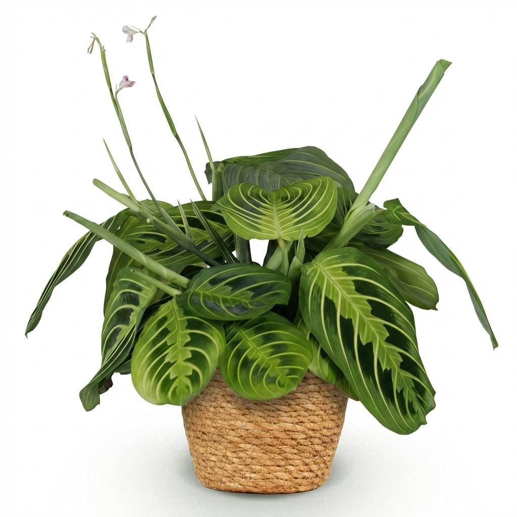 Maranta Fascinator Lemon Lime - Gebedsplant - met Mand - Pot 12cm - Hoogte 25cm