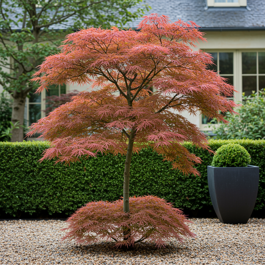 Green boutiQ - Pianta da patio - Acero giapponese - Acer palmatum Jerre Swarts - Rosso scuro - 1 pianta - Decidua - Vaso 19 cm Altezza 70 cm