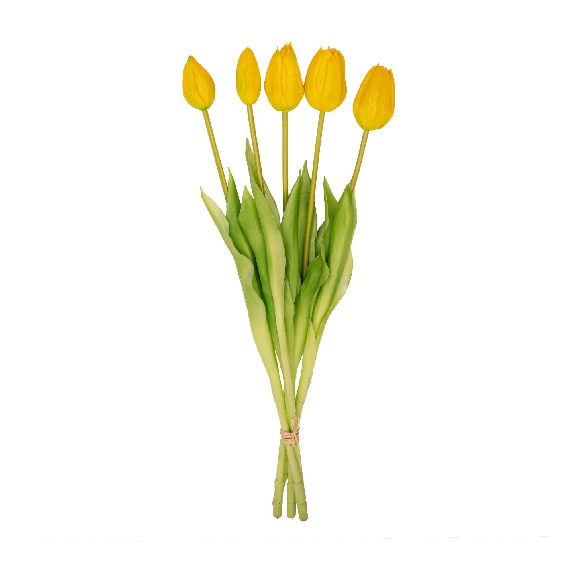 Bouquet di tulipani gialli - 5 pezzi - Tulipani artificiali 'Real Touch' - 42 cm (gialli)