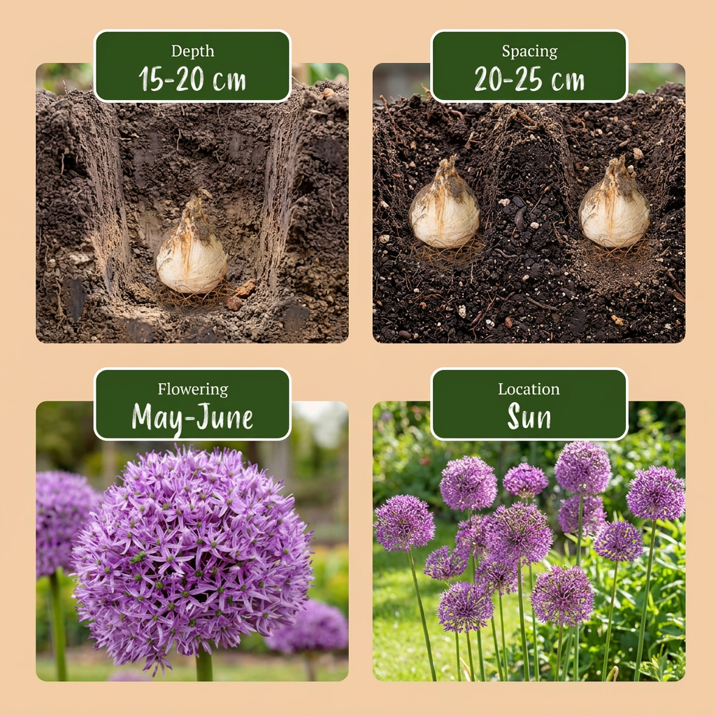 64 bulbes d'Allium Gladiator - Oignon ornemental - Violet - Floraison estivale - Calibre 16/18