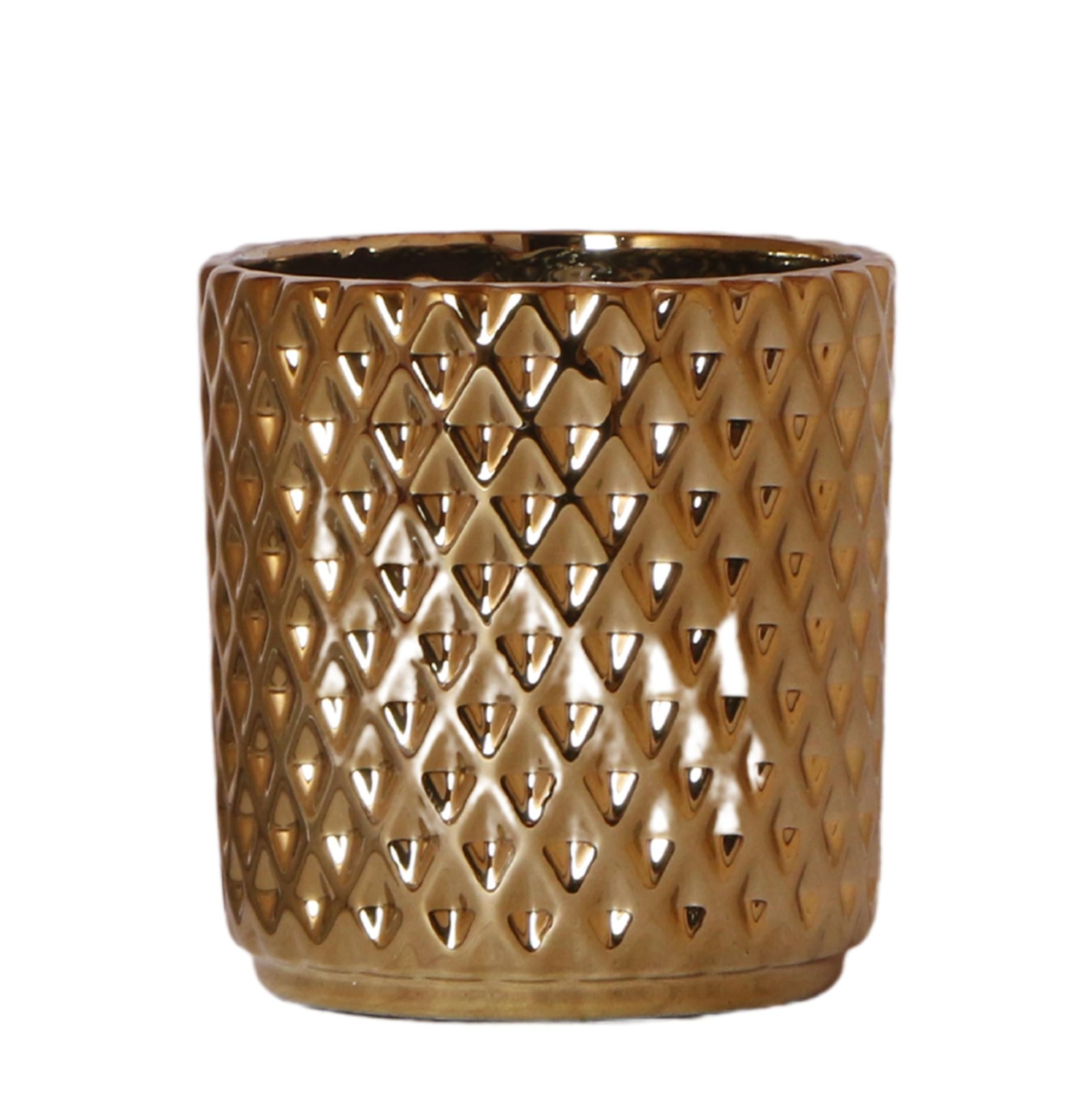Kolibri Home | Metallic diamond flowerpot - Gold ceramic decorative pot Ø9cm
