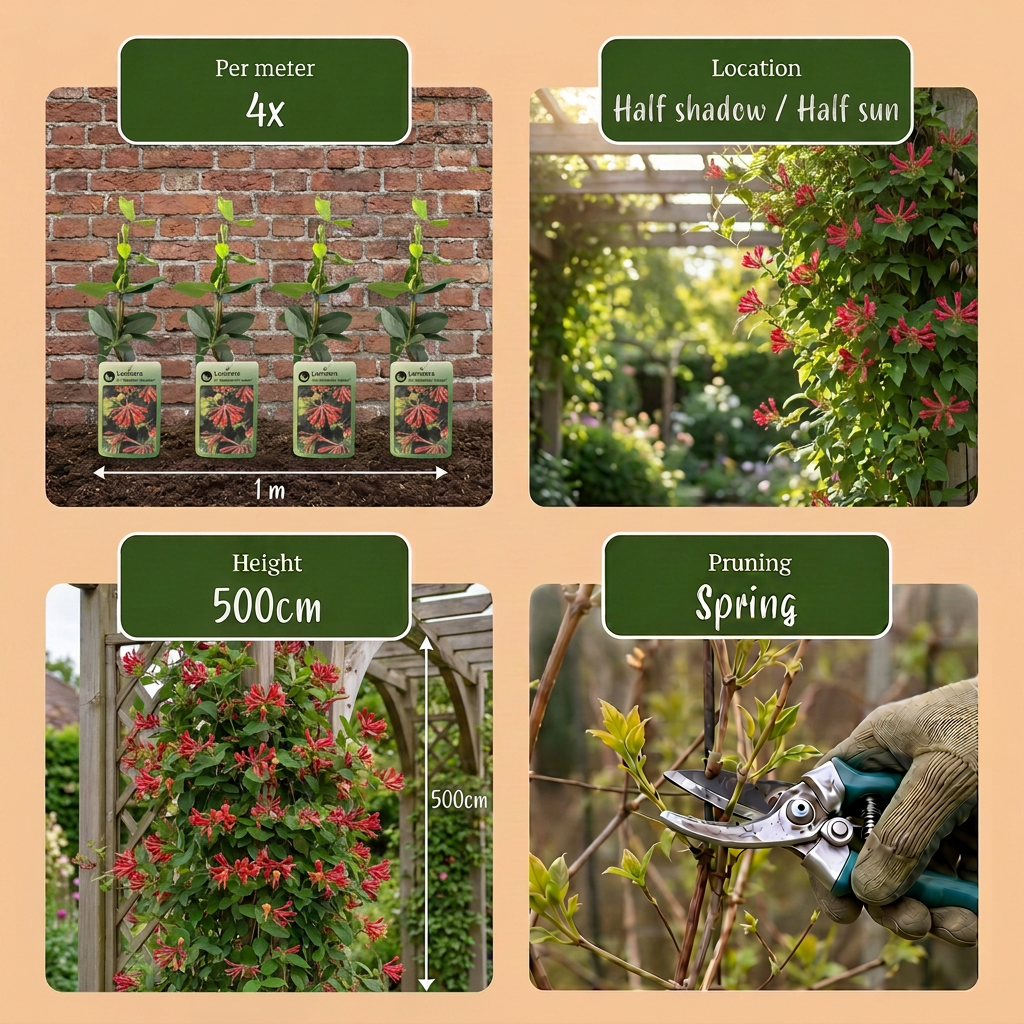 Lonicera br. 'Dropmore Scarlet' - Kamperfoelie 'Dropmore Scarlet' - Rood-Geel - Klimplant - Ø9cm - ↕35cm
