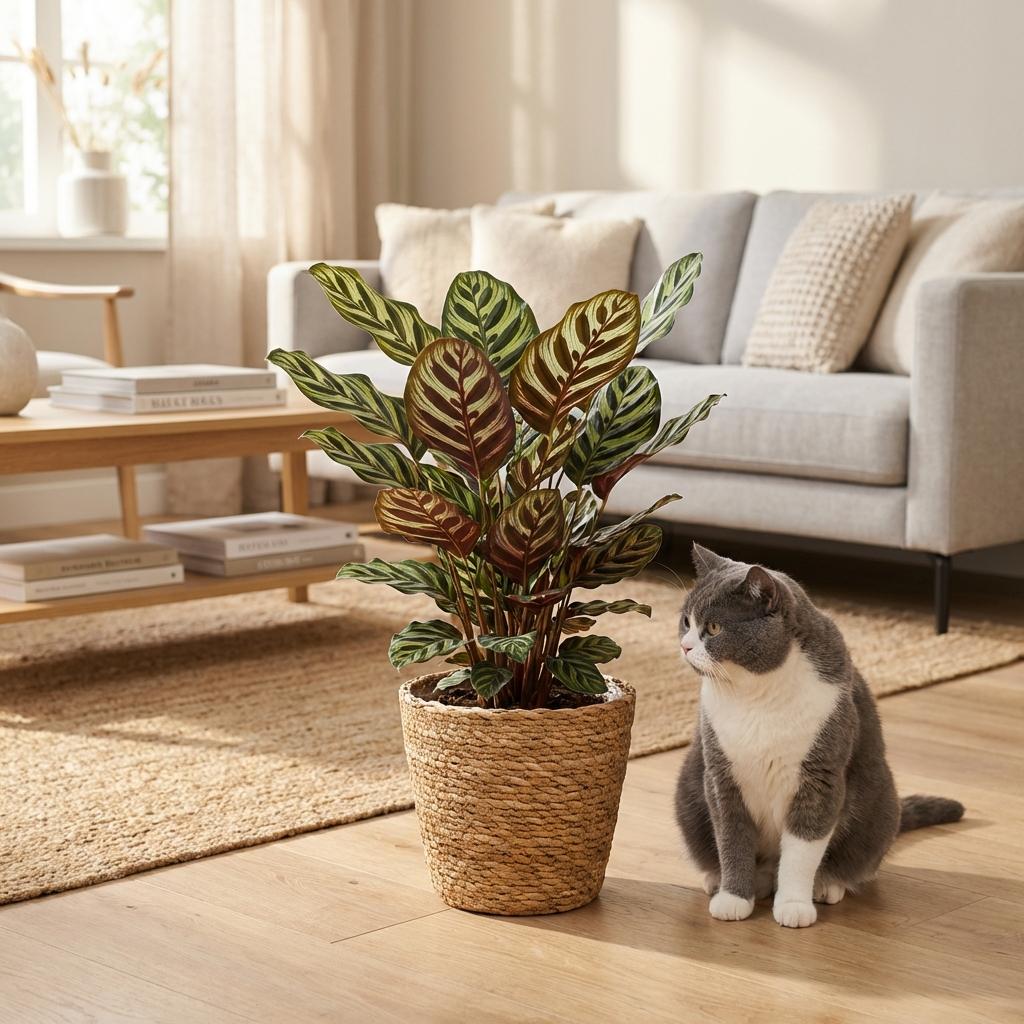 Pauwenplant - Calathea Makoyana - Groen - Weinig onderhoud - 1 Plant - met Mand - Pot 19cm - Hoogte 70cm