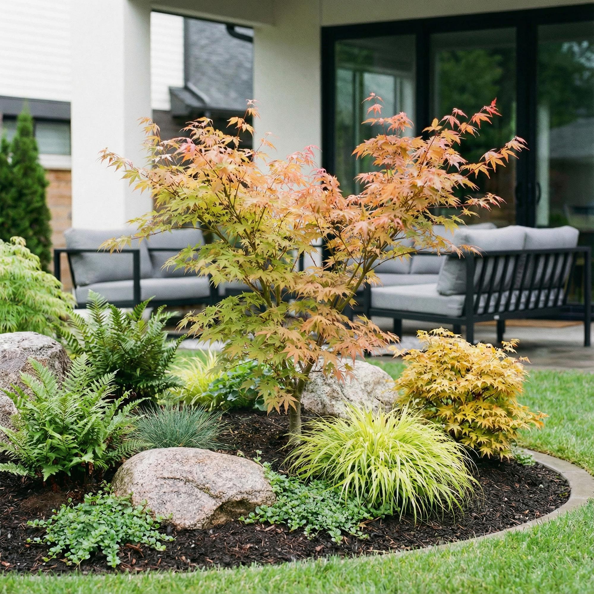 Acer palmatum Katsura - Japanse Esdoorn - Bladverliezend - Groen - 1 - Pot 26cm - Hoogte 90cm