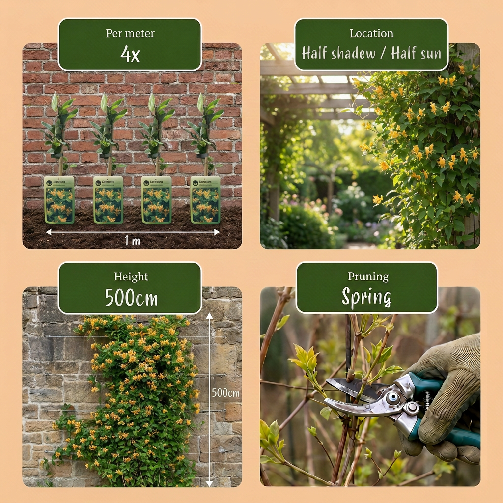 Lonicera tellmanniana - Tellmann-kamperfoelie - Oranje - Geel - Klimplant - Ø9cm - ↕35cm