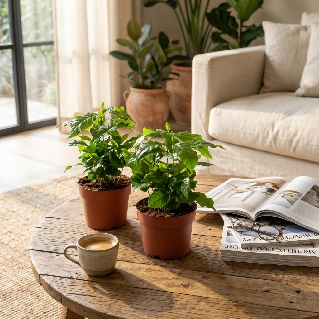 Coffea Arabica Koffieplant - 2x - Ø 12 cm - Hoogte: 25 cm
