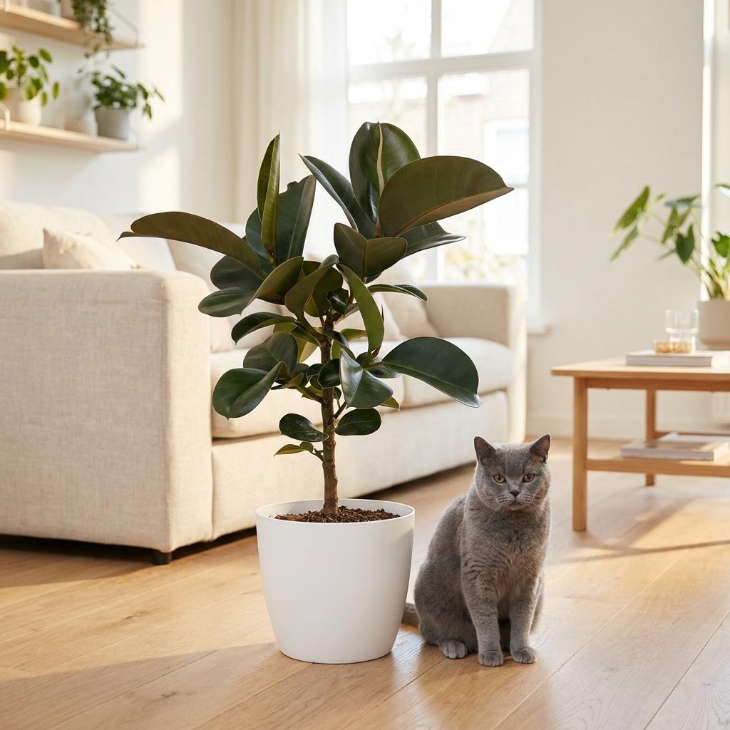 Rubberplant - Ficus Elastica Cloe - Groen - Weinig onderhoud - 1 Plant - met Potter Wit - Pot 19cm - Hoogte 65cm