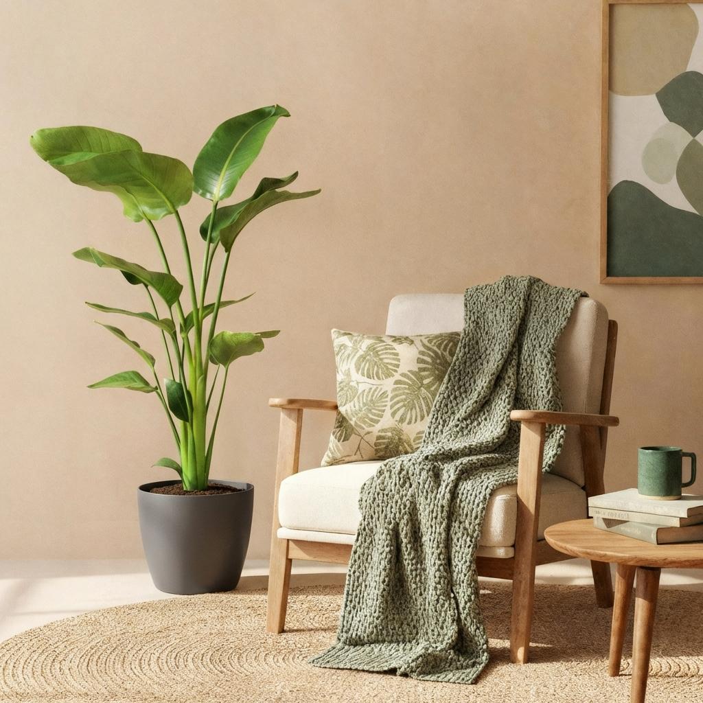 Strelitzia Nicolai - Paradijsvogelbloem - met Potter Grijs - Pot 21cm - Hoogte 110-120cm