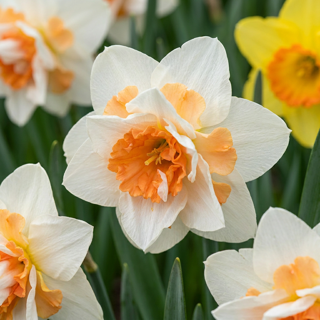 40x Narcissus Replete - Bloembollen - Dubbele narcis Replete - Wit en Oranje - Voorjaarsbloeier - Bolmaat 10/12