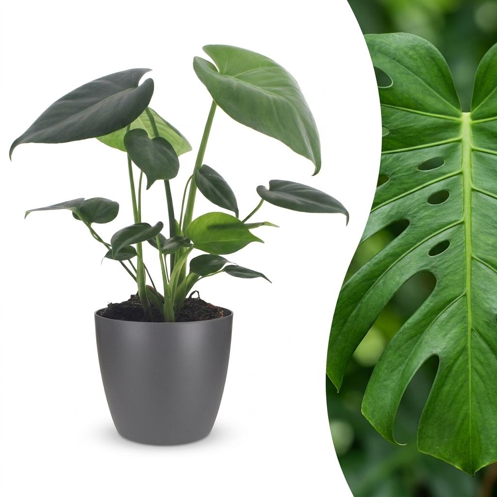 Monstera Deliciosa - Gatenplant - met Potter Grijs - Pot 12cm - Hoogte - 30cm