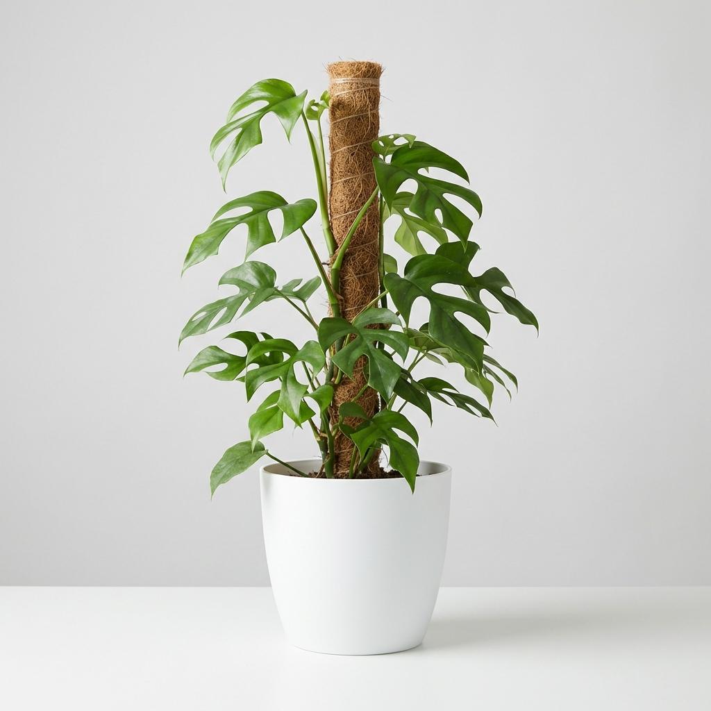 Mini Gatenplant - Monstera Minima Mosstok - Groen - Weinig onderhoud - 1 Plant - met Potter Wit - Pot 19cm - Hoogte 90cm