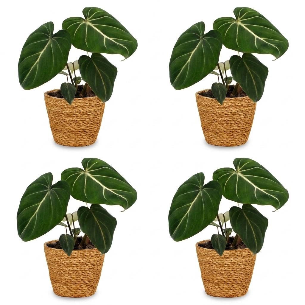 Philodendron Gloriosum - Glorie Philodendron - 4x - met Mand - Pot 12cm - Hoogte - 25cm