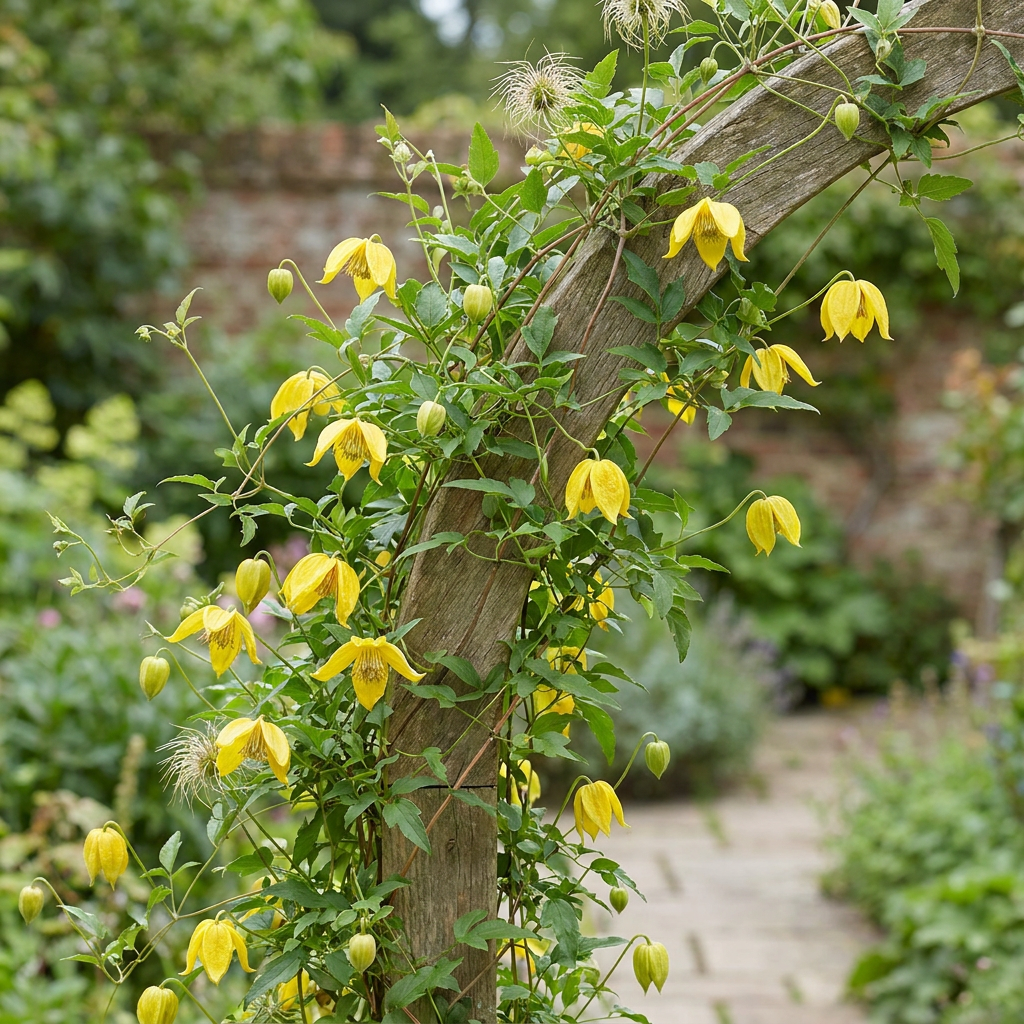 Clematis tangutica - Chinese bosrank 4x - Geel - Klimplant - Ø9cm - ↕35cm
