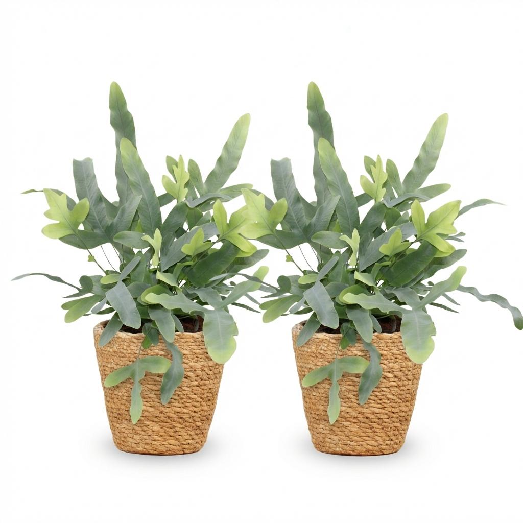 Phlebodium aureum Blue Star - Blauwe Varen - Blauw - 2 Planten - met Mand - Pot 12cm - Hoogte 25cm