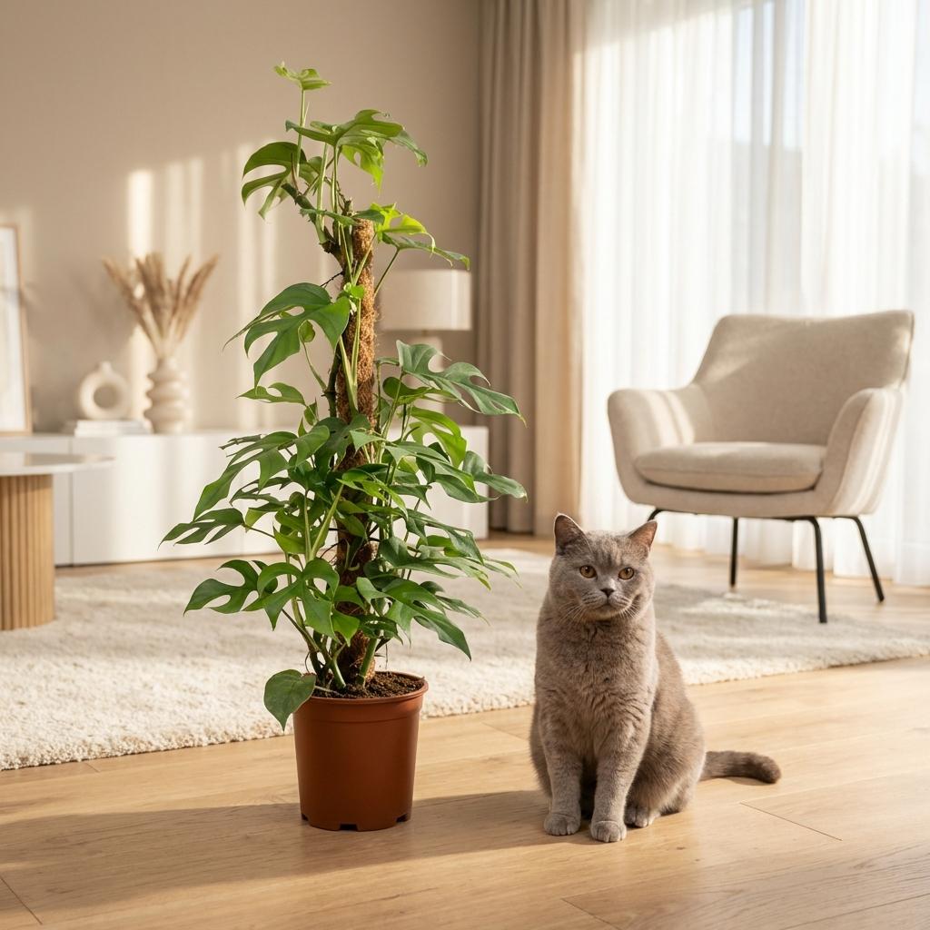 Mini Gatenplant - Monstera Minima Mosstok - Groen - Weinig onderhoud - 1 Plant - Pot 19cm - Hoogte 90cm