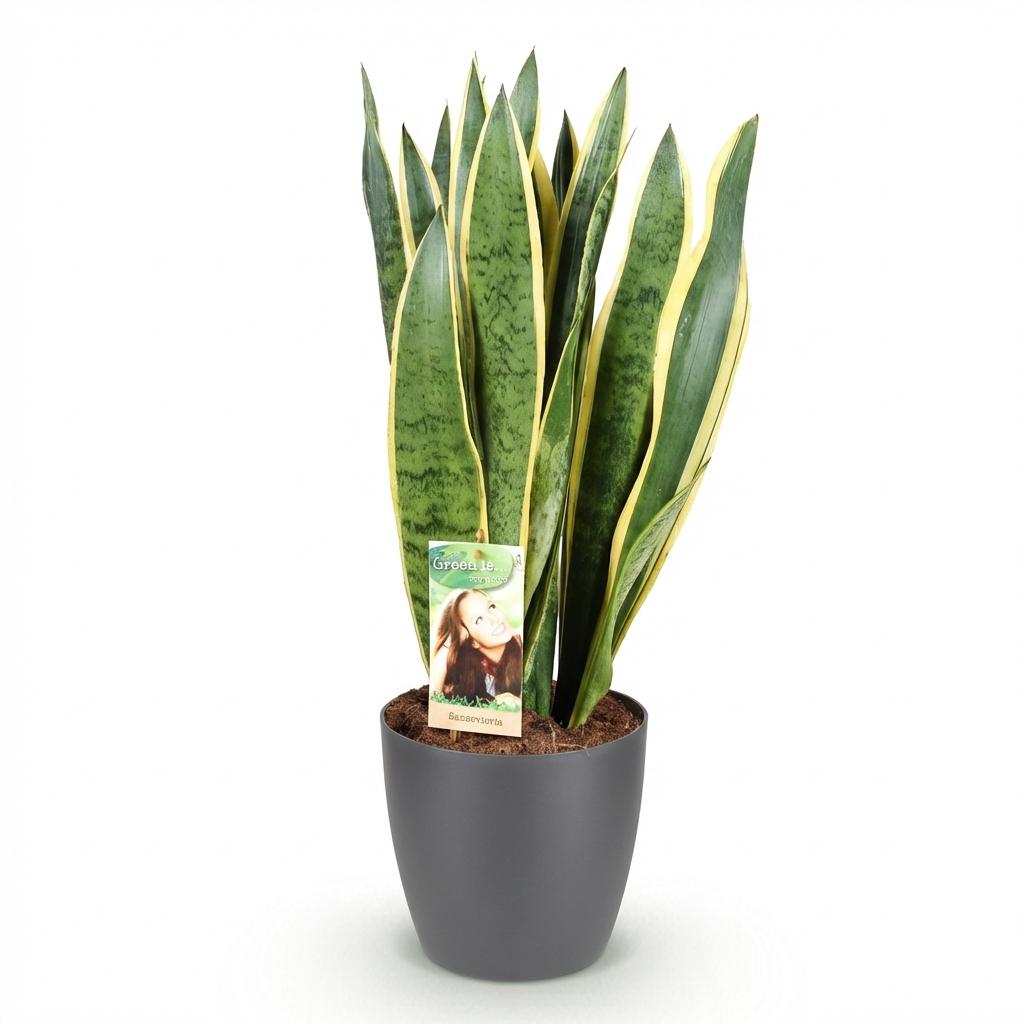 Sansevieria Laurentii - Vrouwentong - Weinig onderhoud - Groen - 1 Plant - met Potter Grijs - Pot 21cm - Hoogte 70-80cm