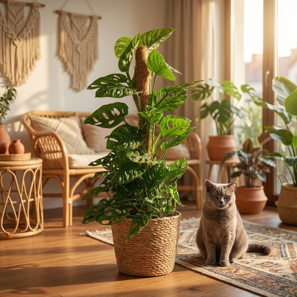Monkey Mask - Monstera Andansonii Mosstok - Groen - Weinig onderhoud - 1 Plant - met Mand - Pot 19cm - Hoogte 90cm